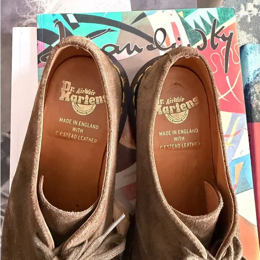Dr. Martens 1461 Made in England C F Stead Olive Suede Oxfords